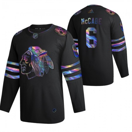Camisola Chicago Blackhawks Jake McCabe 6 2021-22 Preto holográfico iridescente Authentic - Homem